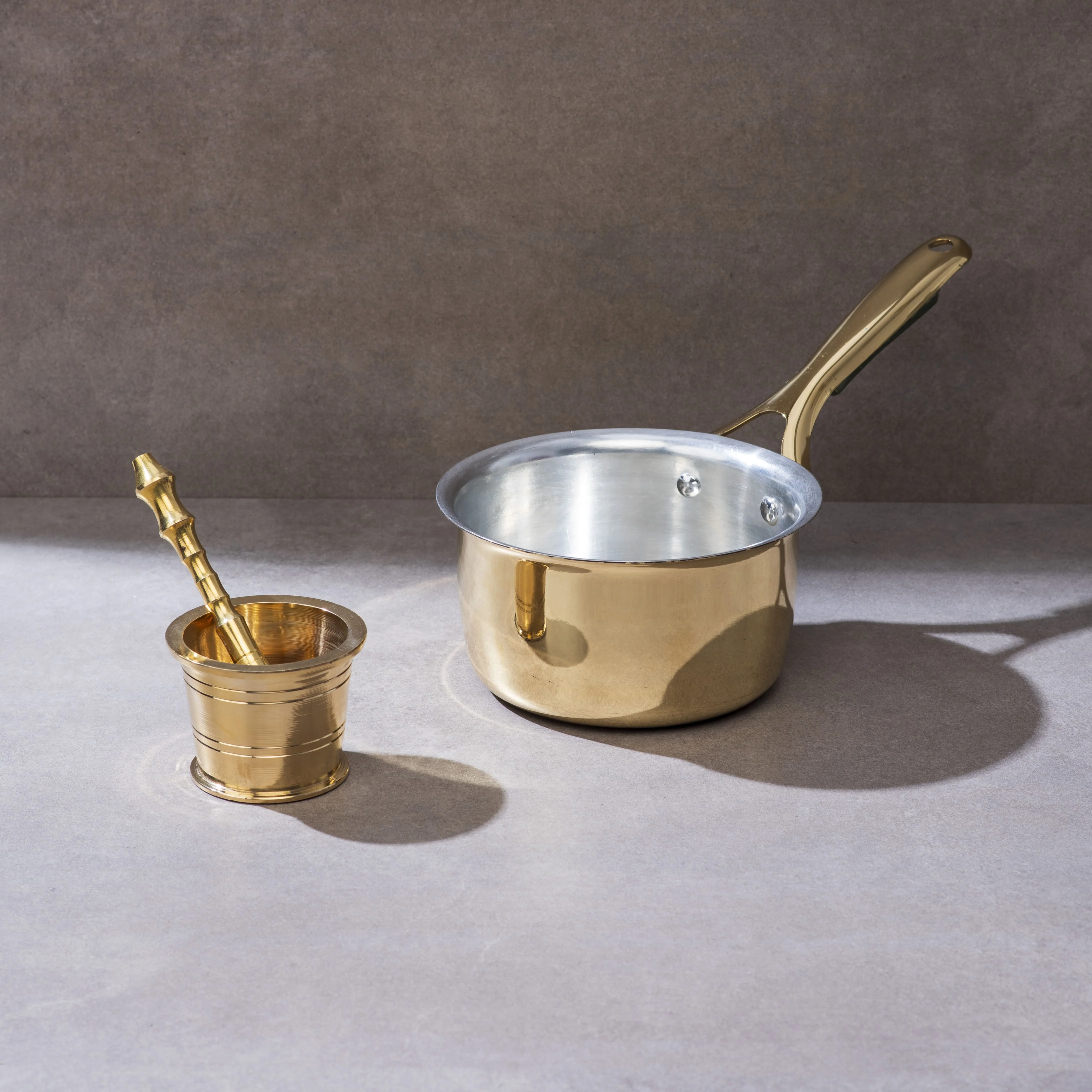 Chai Starter Kit (Brass Saucepan with Insulated handle + Brass Mortar and Pestle) - Image 8