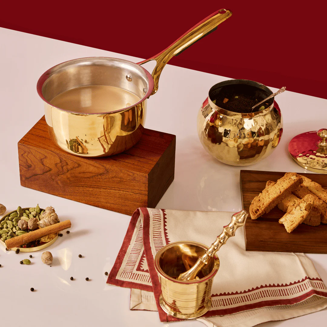 Chai Starter Kit (Brass Saucepan with Insulated handle + Brass Mortar and Pestle) - Image 9