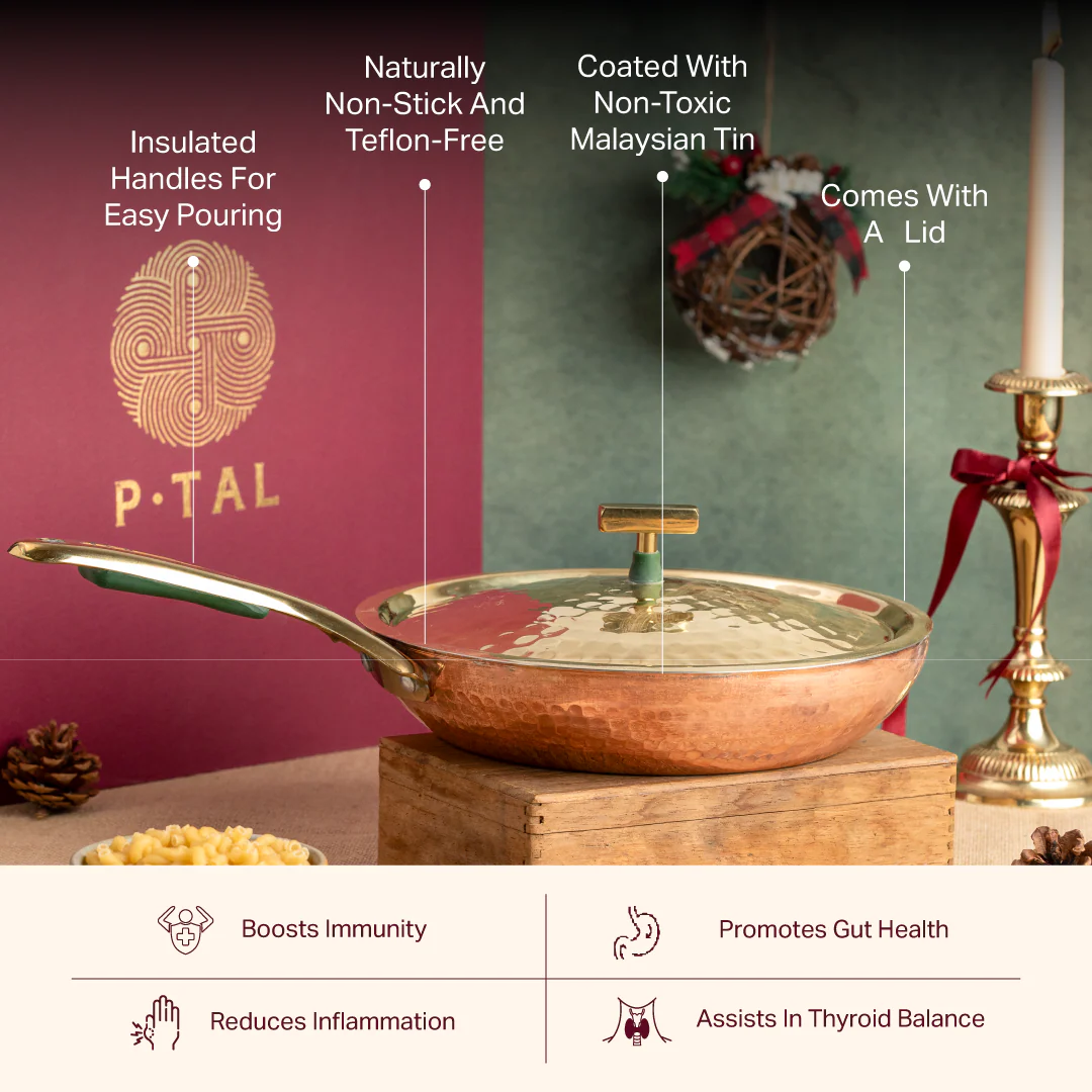 Copper Frying Pan (Frypan with Insulated Brass Handle - Saute Pan) - Image 3