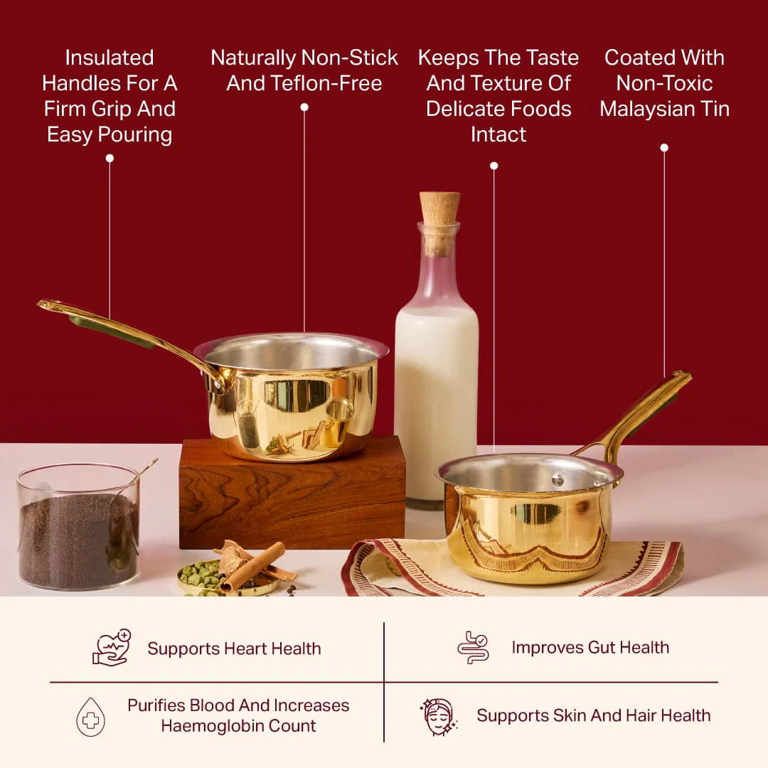 Set of 2 Brass Saucepans with Insulated handles (1.2 QT , 1.9 QT) - Image 3